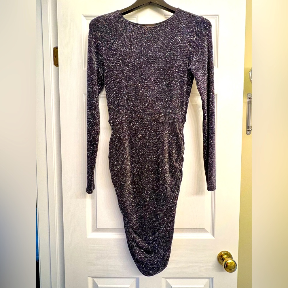 Sparkly Black New Years Vegas Long Sleeve Bodycon Stretchy Dress XS {Free Press}